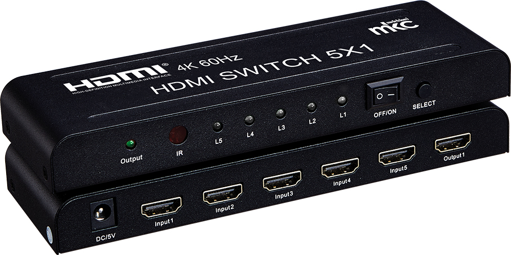 HDMI Selector V2.0a UHD 4K/60Hz 5IN x 1OUT model MK-DSW5 2.0