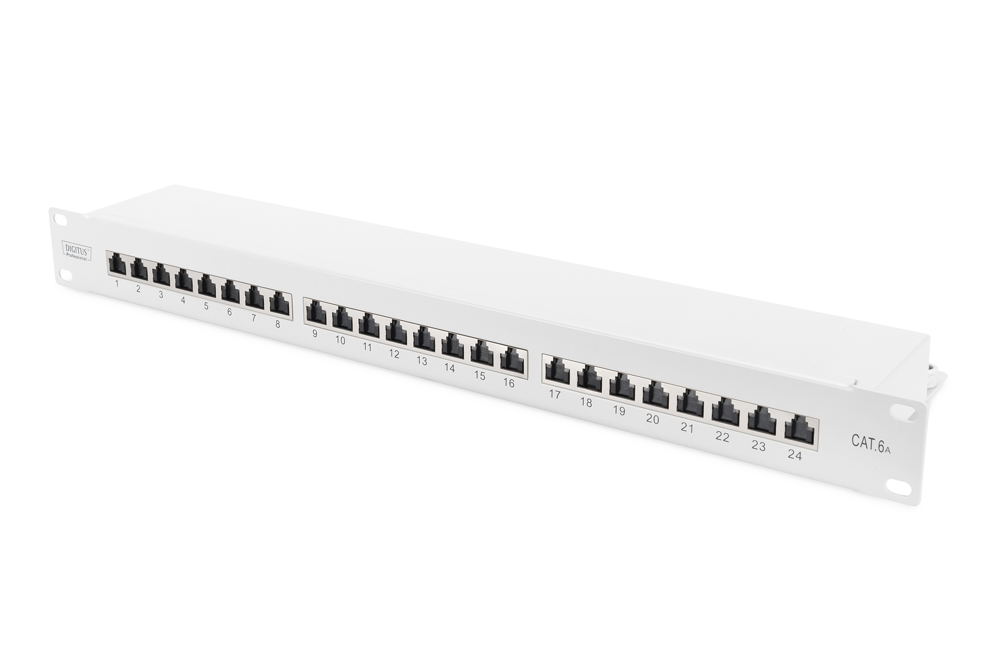 Digitus DN-91624S-EA CAT 6A Patch Panel, schermato, 1U, 24-port, 8P8C, grigio, 483 mm (19"), 482.6x44x109 mm