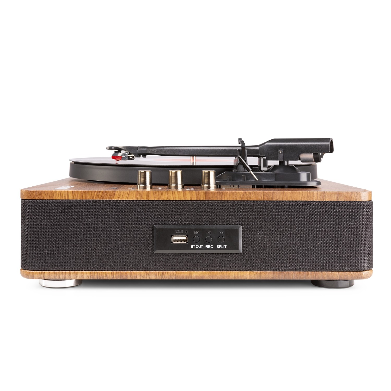 Giradischi HI-FI HQ, Amplificato con altoparlanti integrati e ricevitore Bluetoothcon, finitura in legno di noce RP162