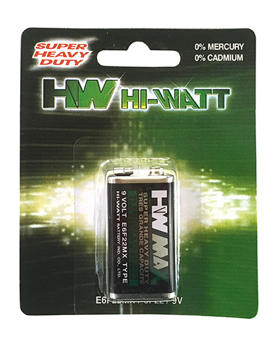 Hi Watt Zinc-Carbon 9V battery. Pack of 30 batteries