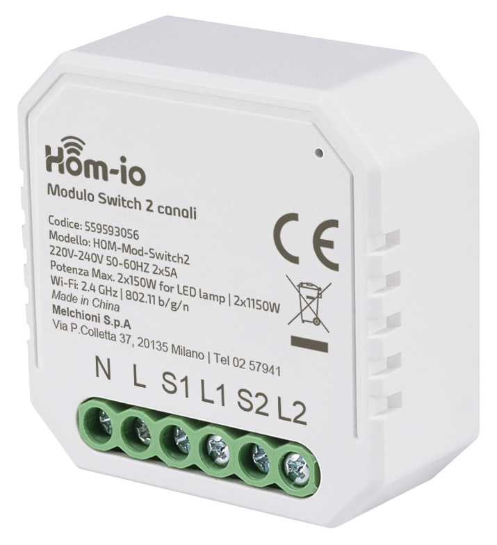 Modulo dual switch da incasso 10A 2 Canali WiFi Hom-Mod-Switch2