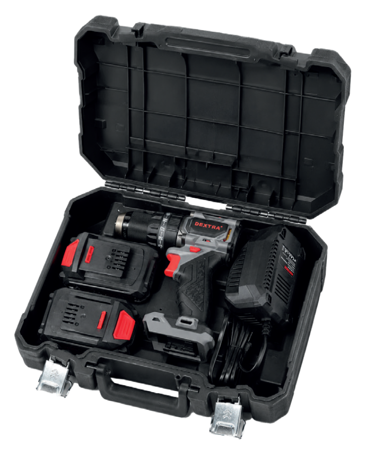 SET VALIGIA 70 PZ. Trapano BLMD-358JST + 2 batterie 2,0 Ah + caricabatteria + 70 accessori inclusi DEXTRA