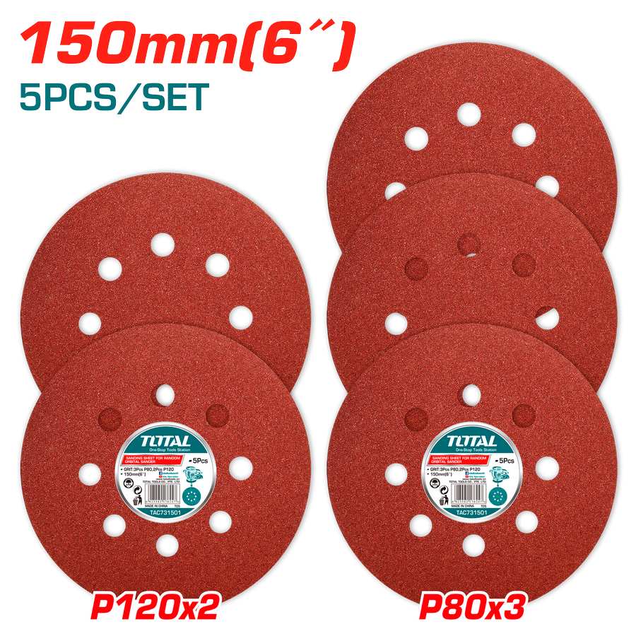 Set of 5 Abrasive Discs 150mm - P80 and P120 TAC731501