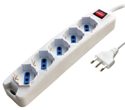 MKC 492518368 MultiSocket white n°5 sockets schuko/dual pitch 10/16a - plug  ita 2p+t 16a with Switch