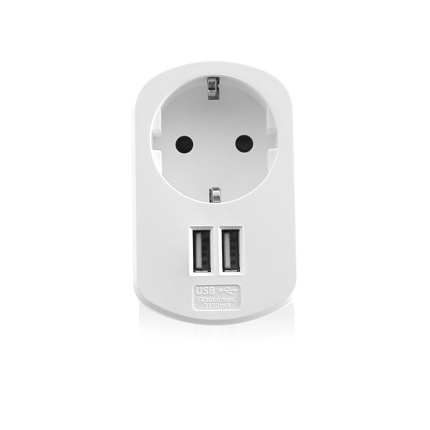 Caricabatterie USB AC, 2 porte, 3.4A (17W), con presa di alimentazione Shuko