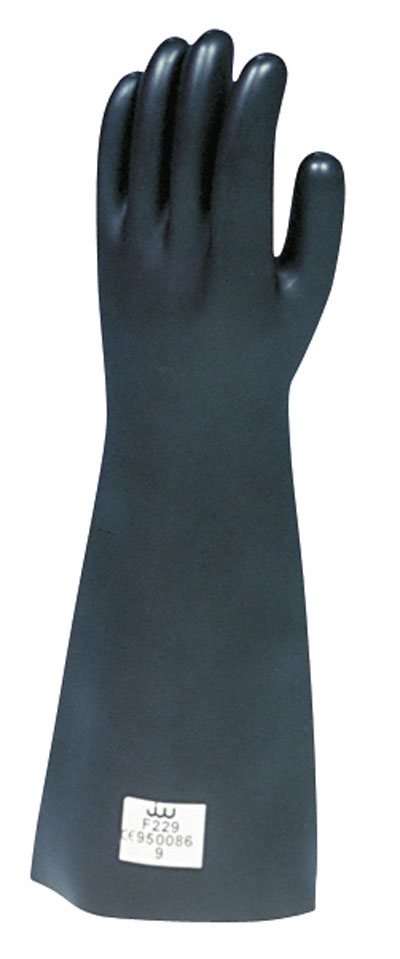 17" long black rubber gloves, medium weight, size 10/XL
