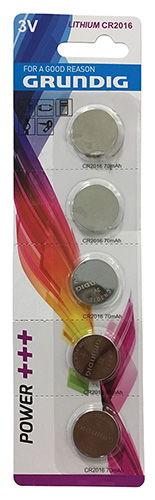 Batteria CR2016 litio 3V grundig blister n. 5 pc CR2016