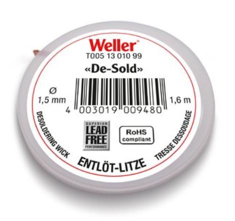 Desoldering braid 1.6 m coil, width 1.5 mm T0051301099 Weller