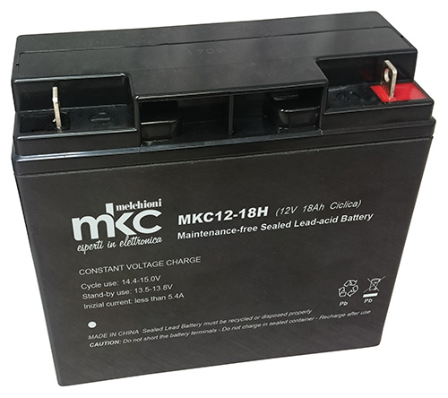 12V 18Ah rechargeable lead-acid battery, cyclic, faston T3 terminal MKC