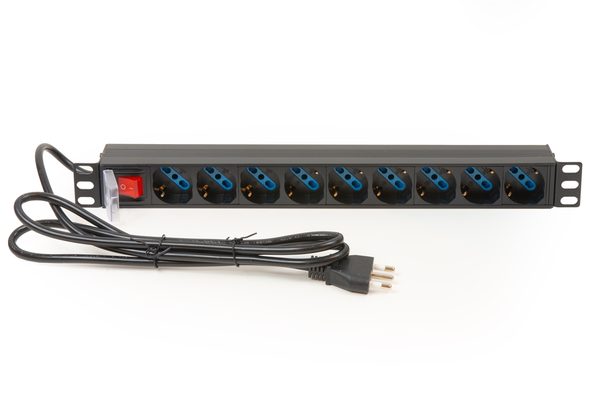 MK10053 - MULTIPRESA DA RACK 19" 9 PRESE UNIVERSALI CON INTERRUTTORE SPINA ITALIANA 16A