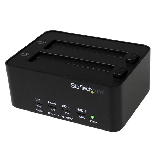 Startech.com SATDOCK2REU3 Docking Station per Hard Disk a 2 Slot - Duplicatore ed Eraser USB 3.0 per SSD/HDD SATA, Clonatore ed Eraser Standalone di Hard Drive con Carica dall'Alto (SATDOCK2REU3)