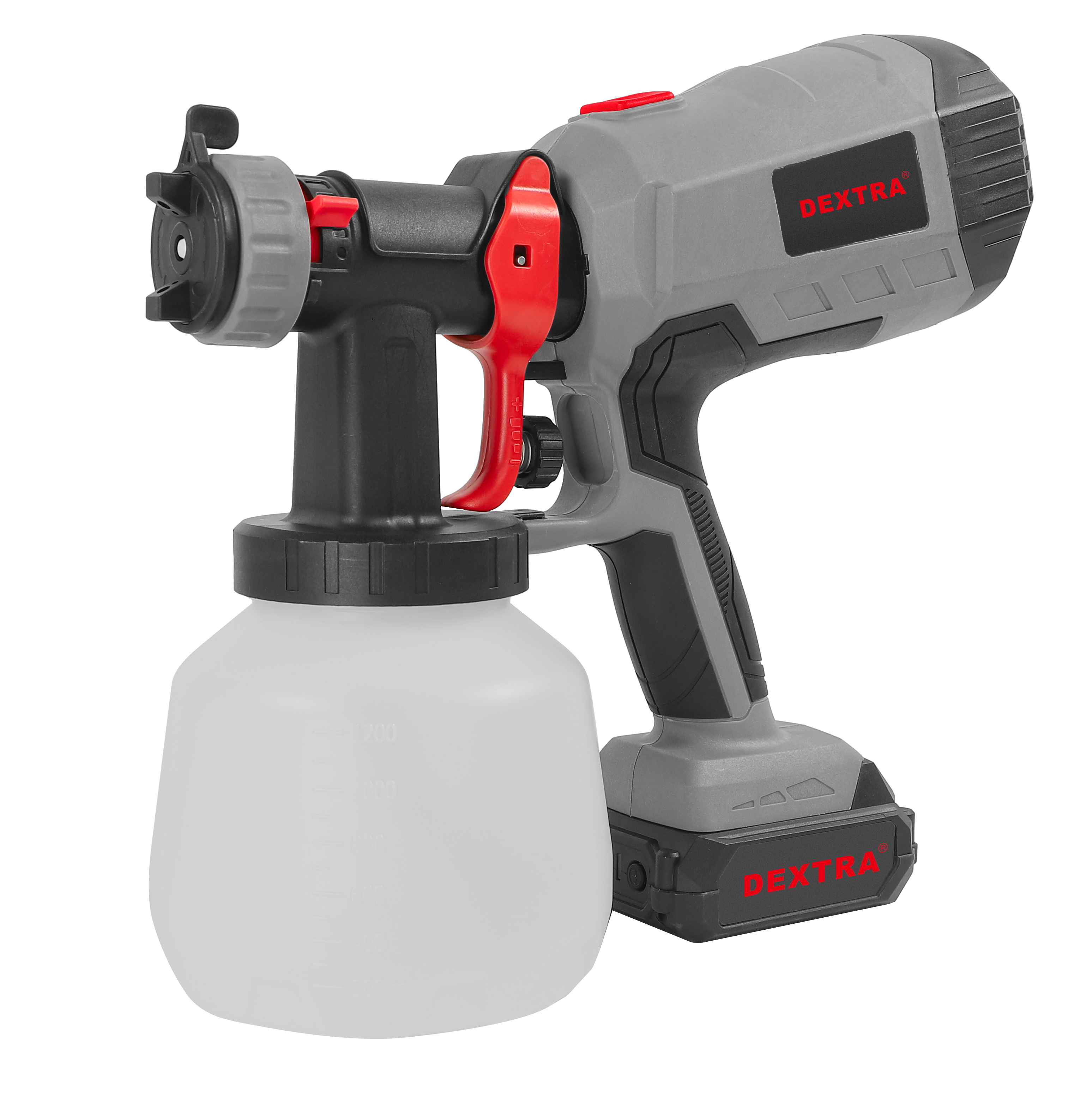 DEXTRA 20V brushless HVLP paint sprayer, 1,200 ml, with 3 interchangeable nozzles