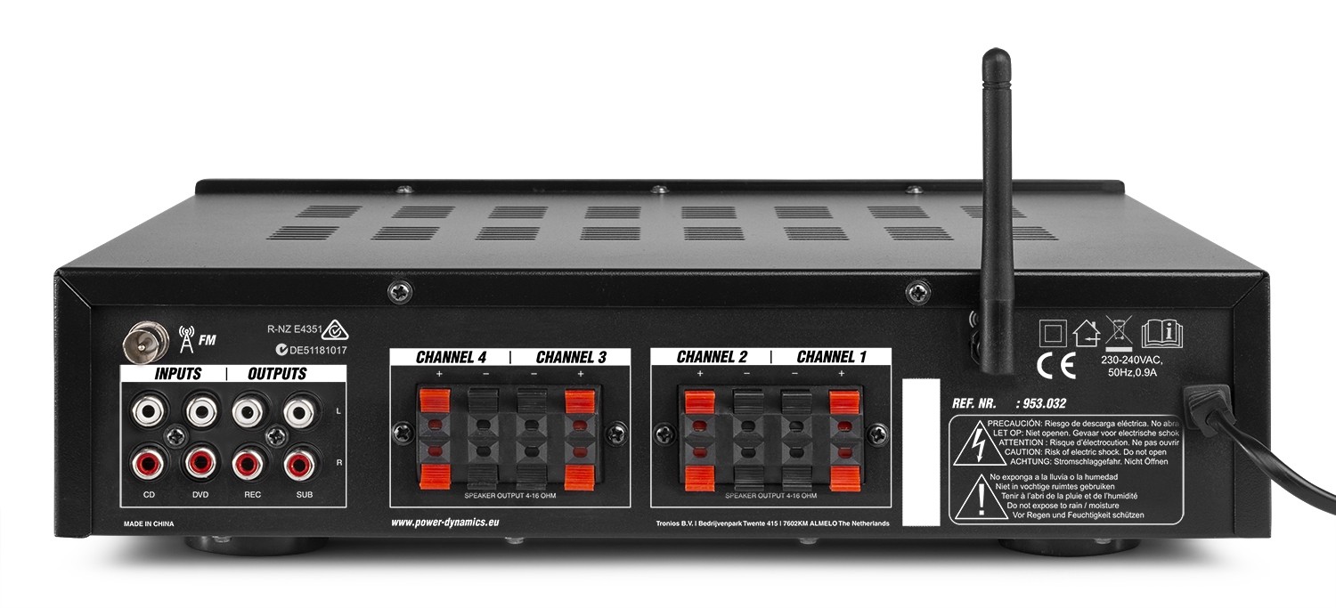Amplificatore Audio 4-8Ohm, 4 zone, potenza 400W con BT e USB PV240BT
