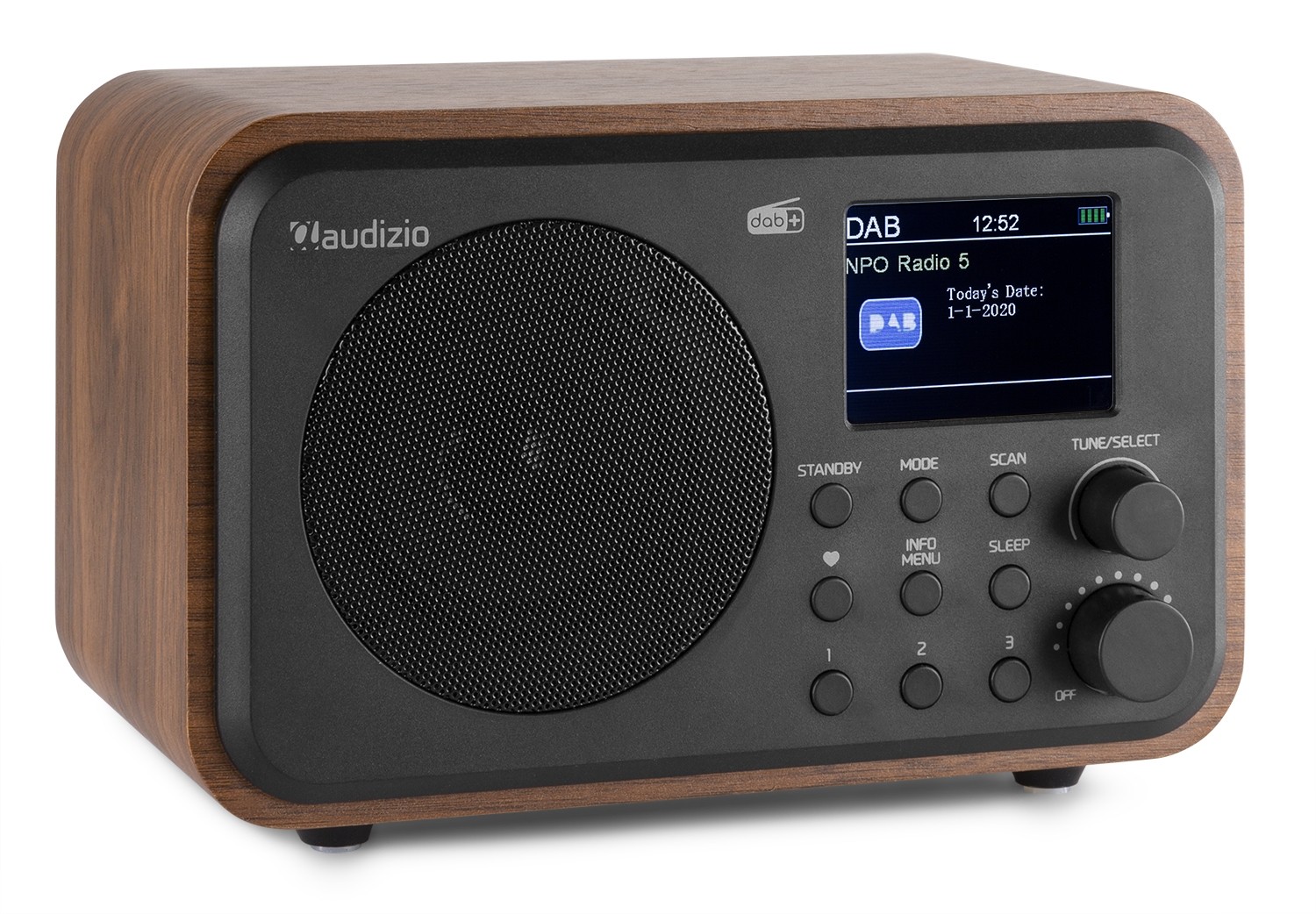 Milano, Radio DAB+/FM con batteria ricaricabile, BT e display, colore noce