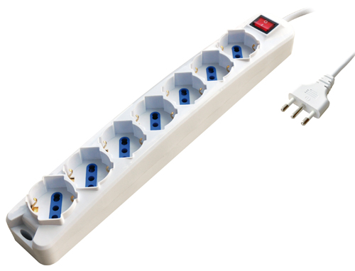 MKC 492517130 MultiSocket white n°7 sockets schuko/dual 10/16a - plug  2p+t 16a with Switch