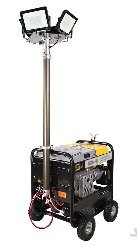 Generatore benzina 230V 5 kW; saldatore 5 kW; compressore 100 l/min; torretta faro 100 Wx4 pz EGM GSC200-4-1-SE