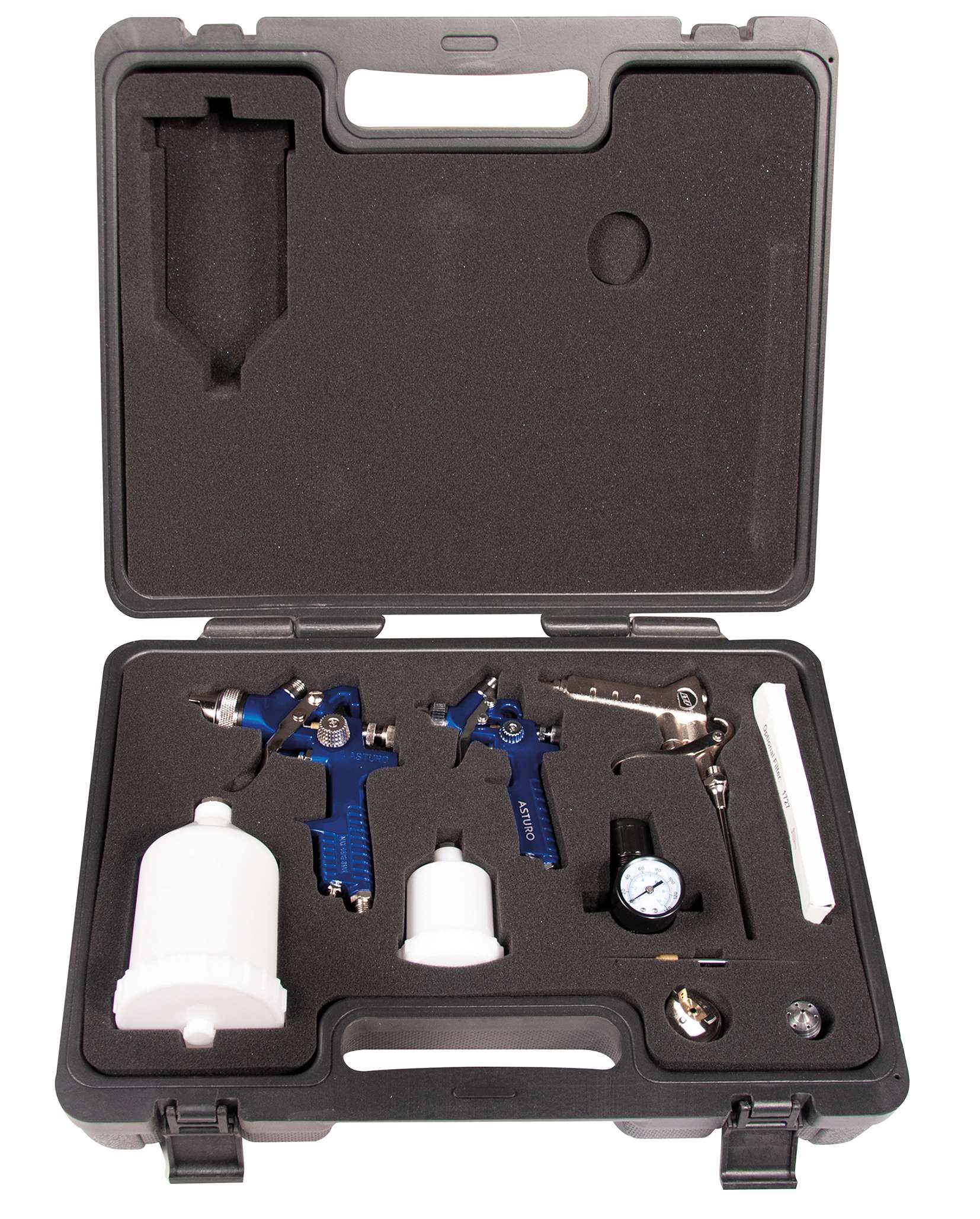 ASTURO 0090514K Kit aerografo sup. 600 cc H827 Ø 1,4 mm + aerografo sup. 125 cc H2000 ugello Ø 0,8 mm + accessori