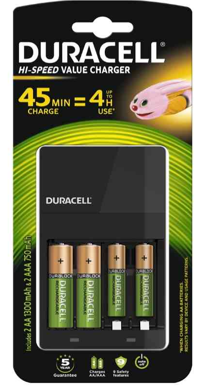 CaricaBatteria Duracell Charger CEF 14 con 2AA + 2AAA