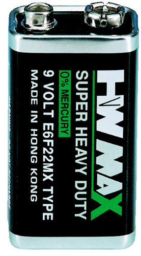 Hi Watt Zinc-Carbon 9V battery. Pack of 20 batteries