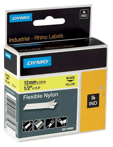 DYMO 470004108 Rhino 12 mm flexible nylon black on yellow