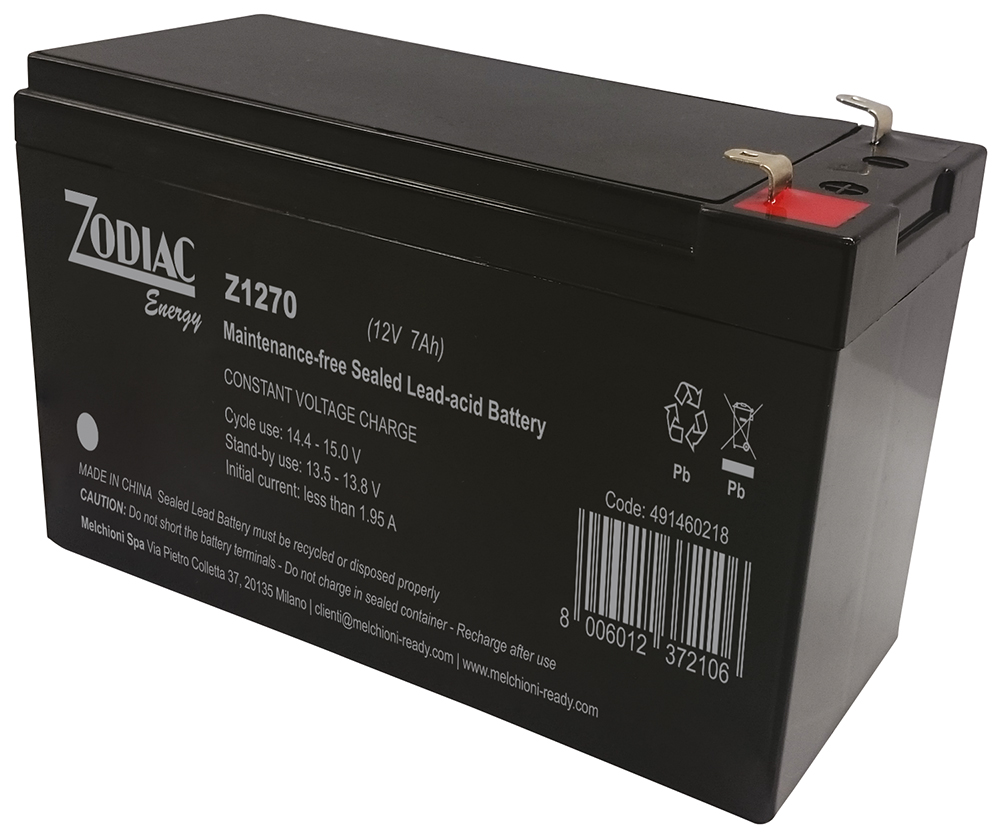 12V 7Ah rechargeable lead-acid battery with 4.8mm Faston terminal ZODIAC