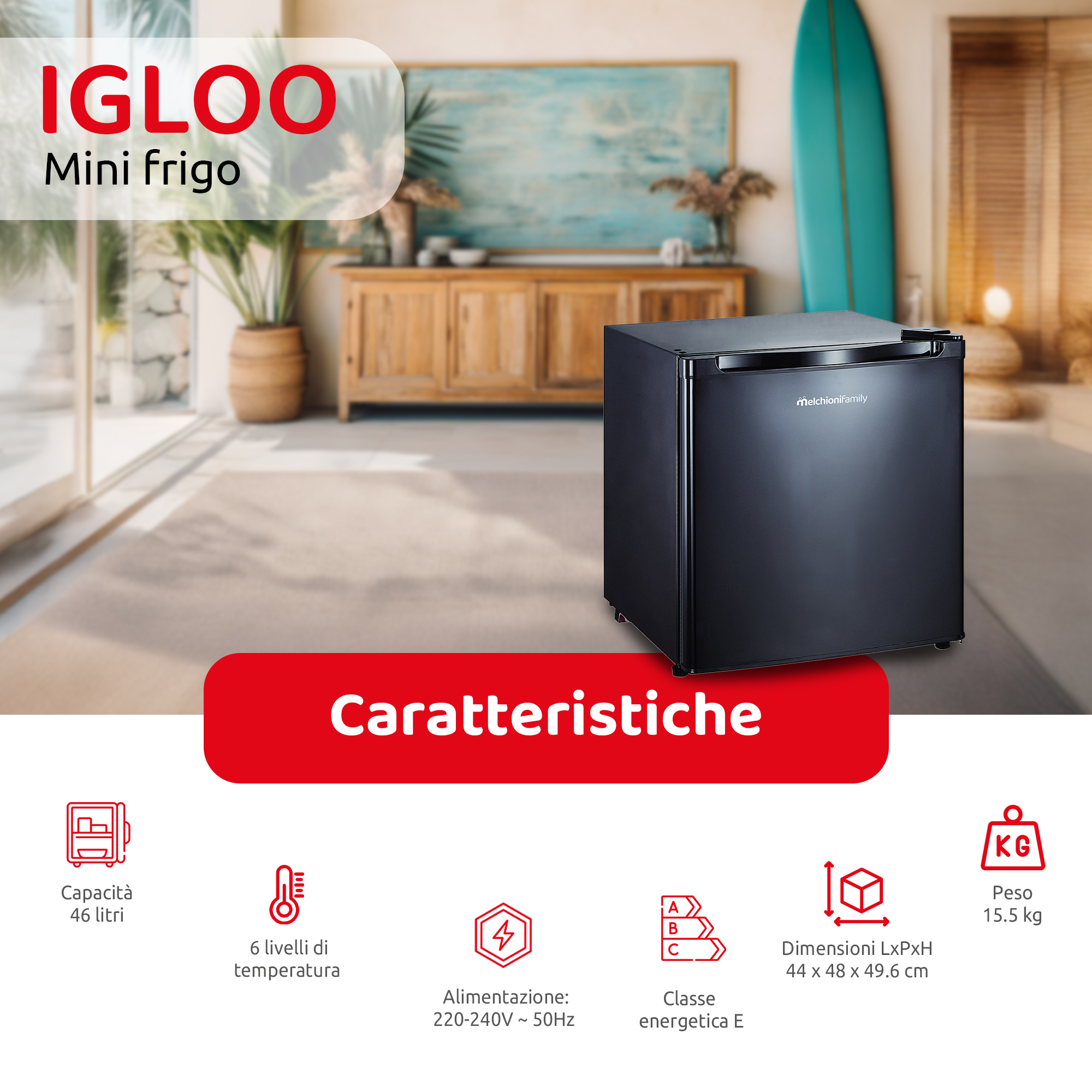 Minifrigo IGLOO - 46L con compressore bianco nero