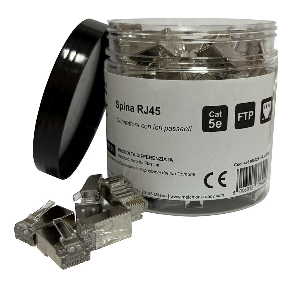 Spina RJ45 connettore con fori passanti Cat5e FTP (barattolo da 100pz)