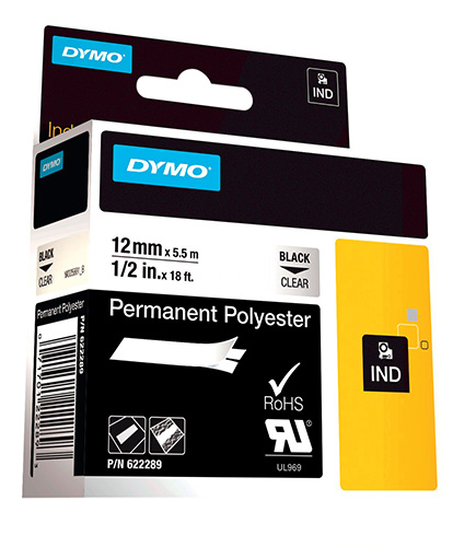 DYMO 470004122 Rhino 12 mm permanent polyester black on transparent