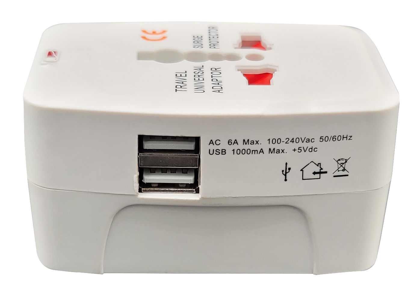 Adattatore da viaggio europa-regno unito-usa con 2 USB, Mod. MK-931L