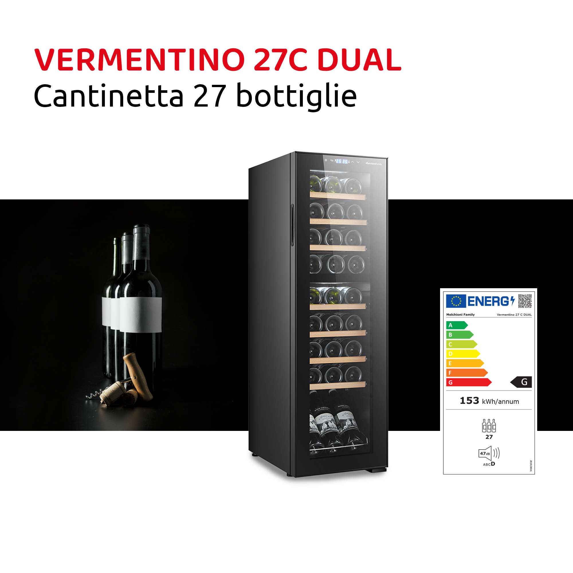Cantinetta VERMENTINO 18 C DUAL -  27 bottiglie doppia temperatura con compressore