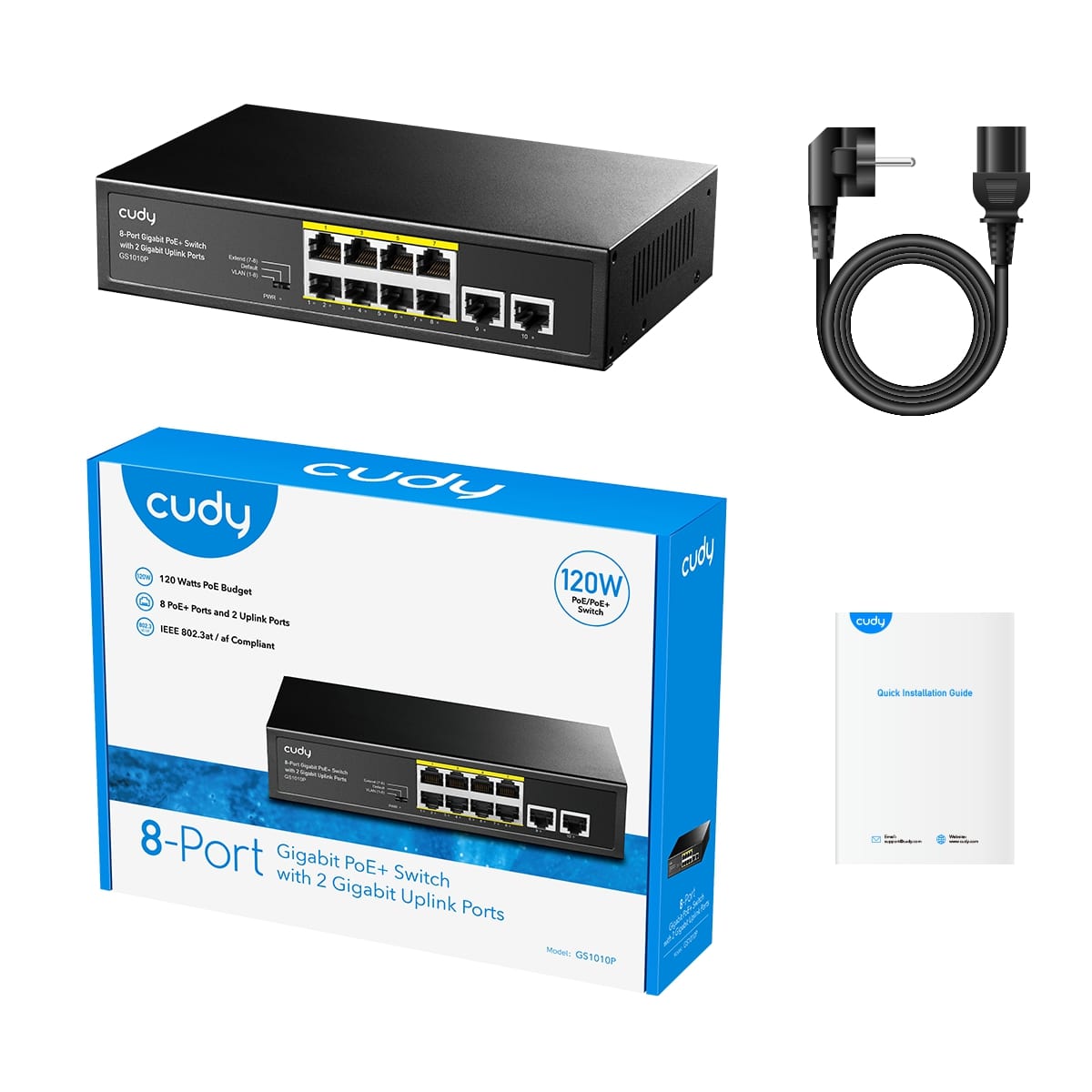 GS1010P - 8-Port Gigabit PoE+ Switch with 2 Gigabit Uplink Ports 120W