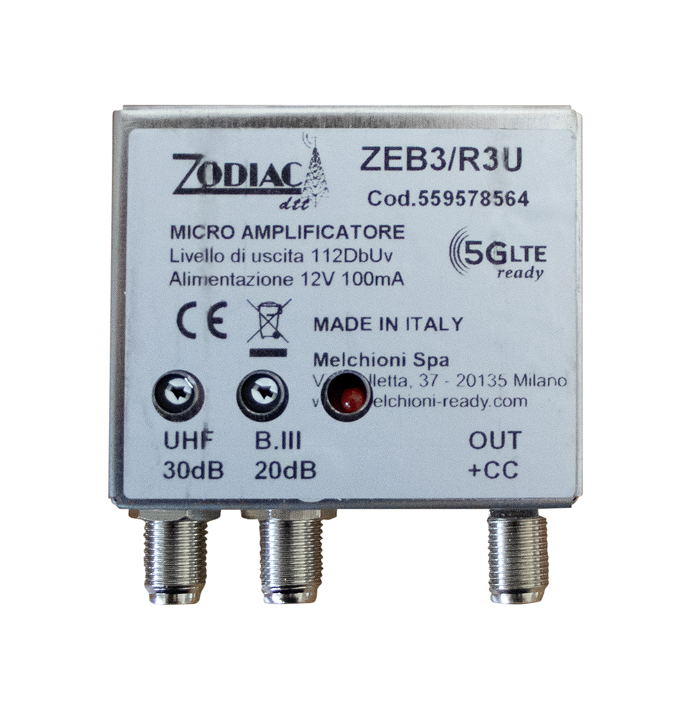 ZEB3R3U - 5G Free DVB-T2 Amplifier for Pole with 2 Inputs, Band: III - UHF