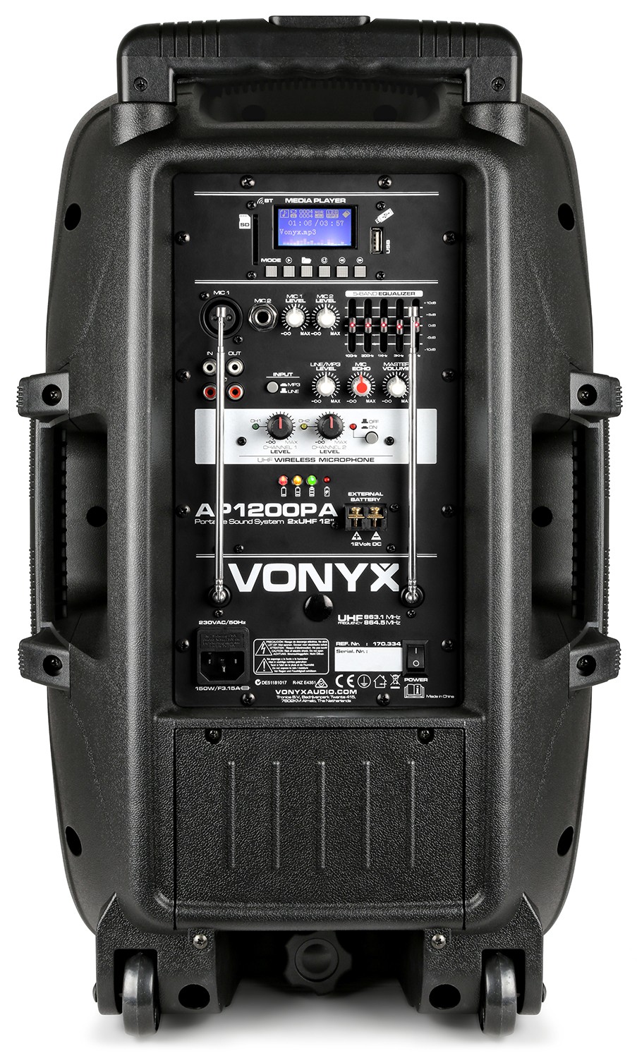 VONYX 550923016 Portable sound system ap series 2x8" sd/usb/mp3/vhf/bt
