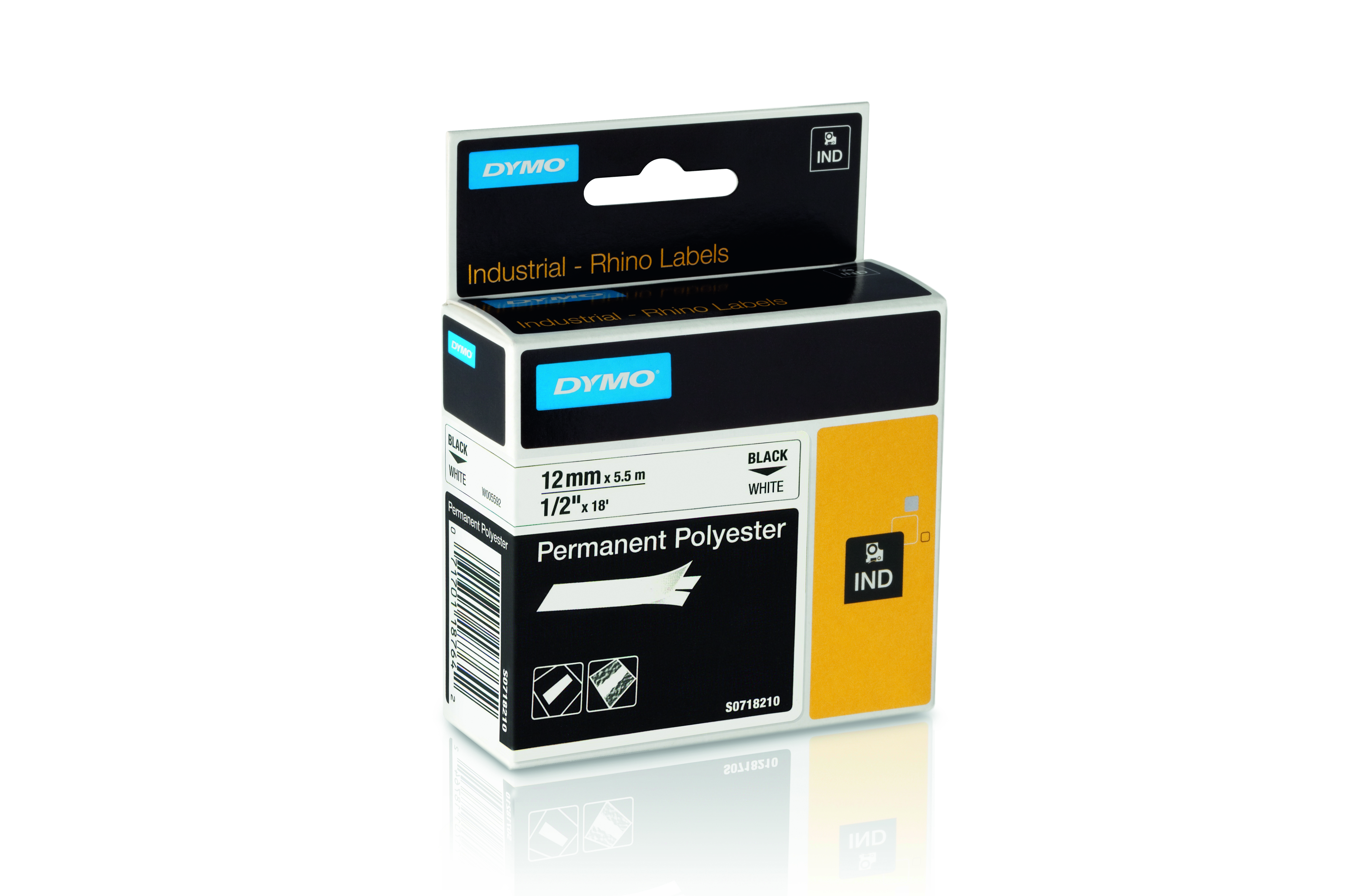 DYMO 470004121 Rhino 12 mm permanent polyester black on white