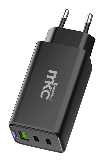 65W GAN USB Charger PD 2 USB-C + 1 USB-A Black