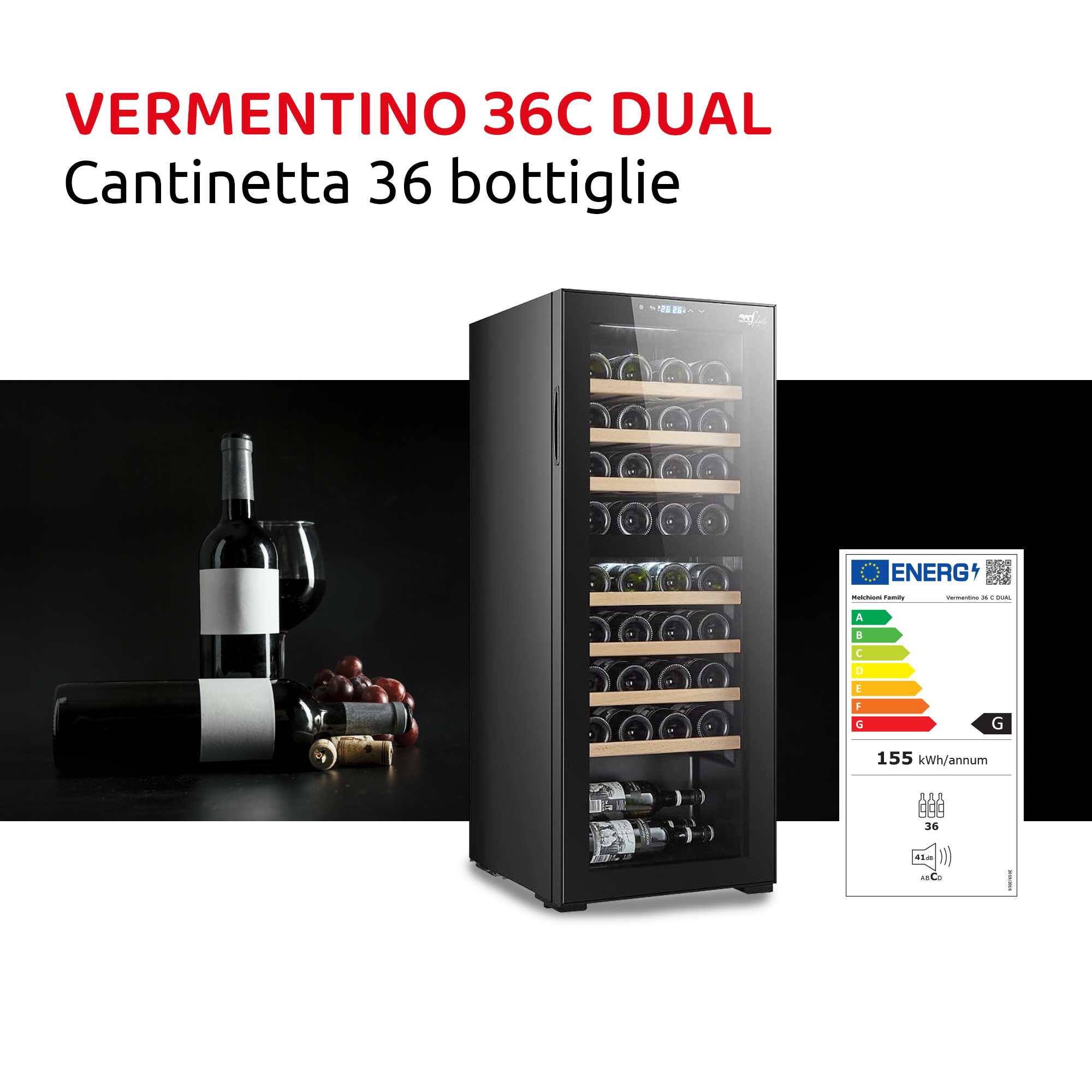 Cantinetta VERMENTINO 36 C DUAL -  36 bottiglie doppia temperatura con compressore