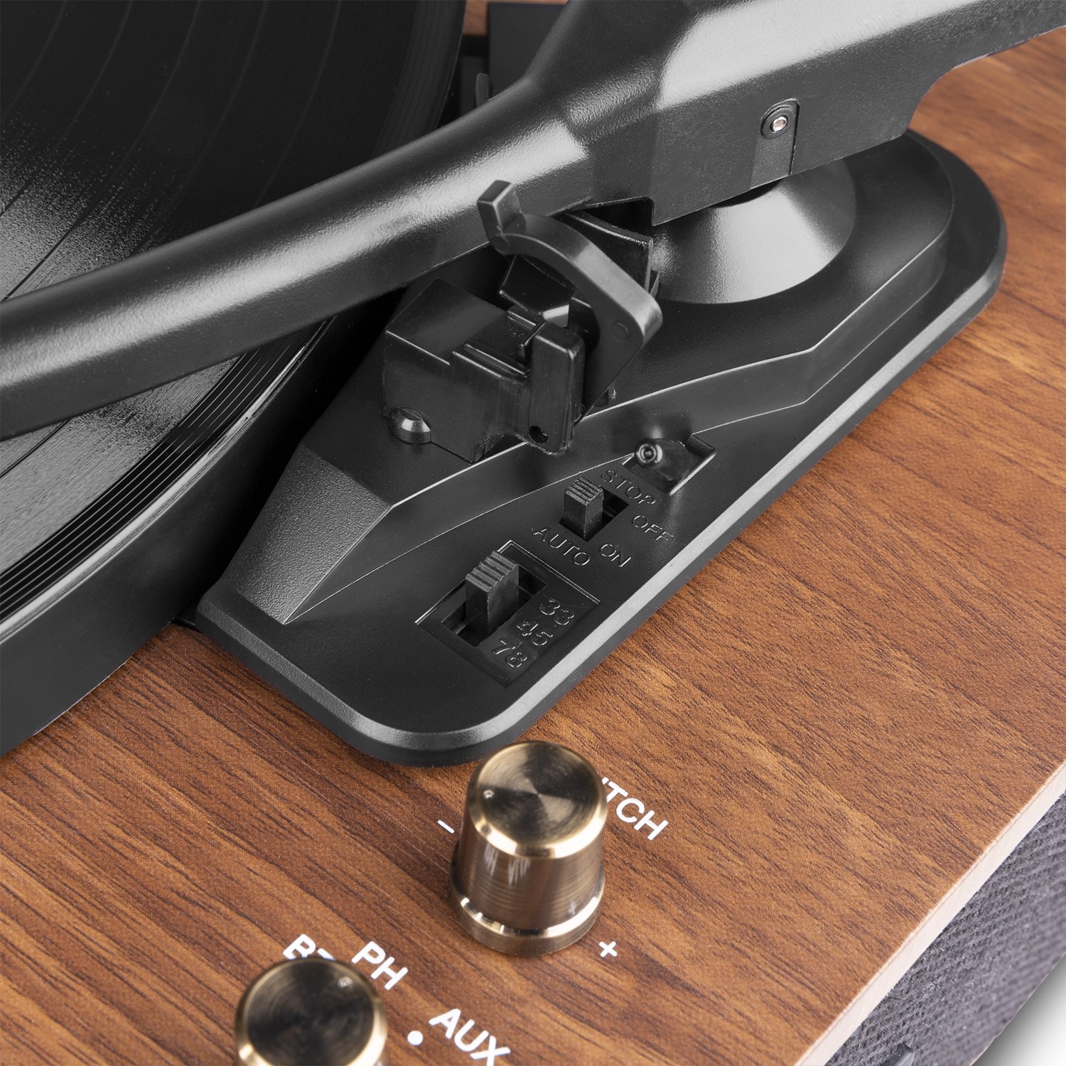 Giradischi HI-FI HQ, Amplificato con altoparlanti integrati e ricevitore Bluetoothcon, finitura in legno di noce RP162
