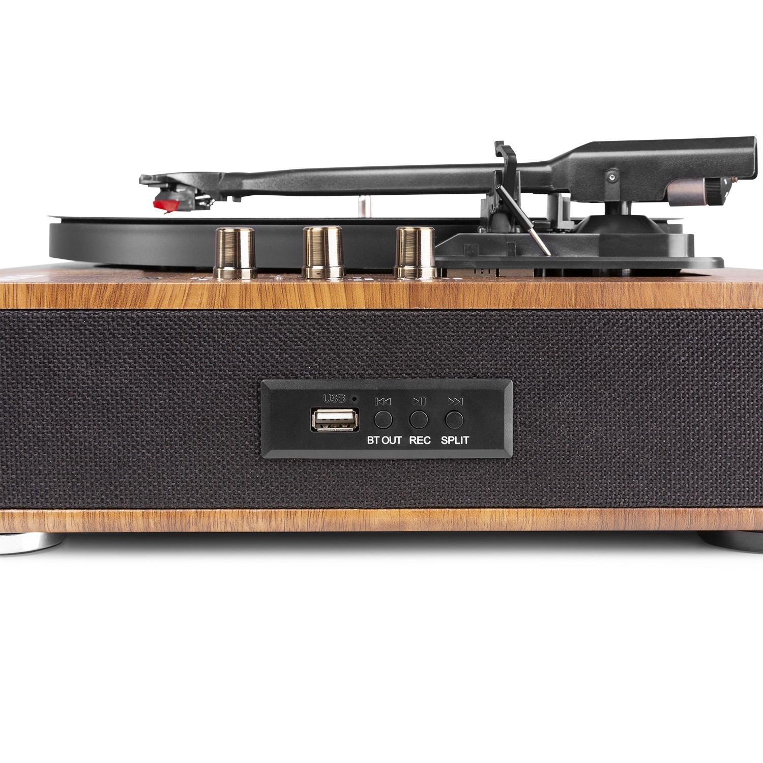 Giradischi HI-FI HQ, Amplificato con altoparlanti integrati e ricevitore Bluetoothcon, finitura in legno di noce RP162