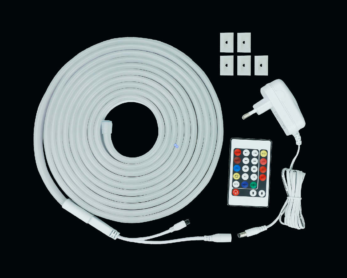 Neon strip LED 5mt 5050 RGBW 4,8W/m con telecomando e alimentatore