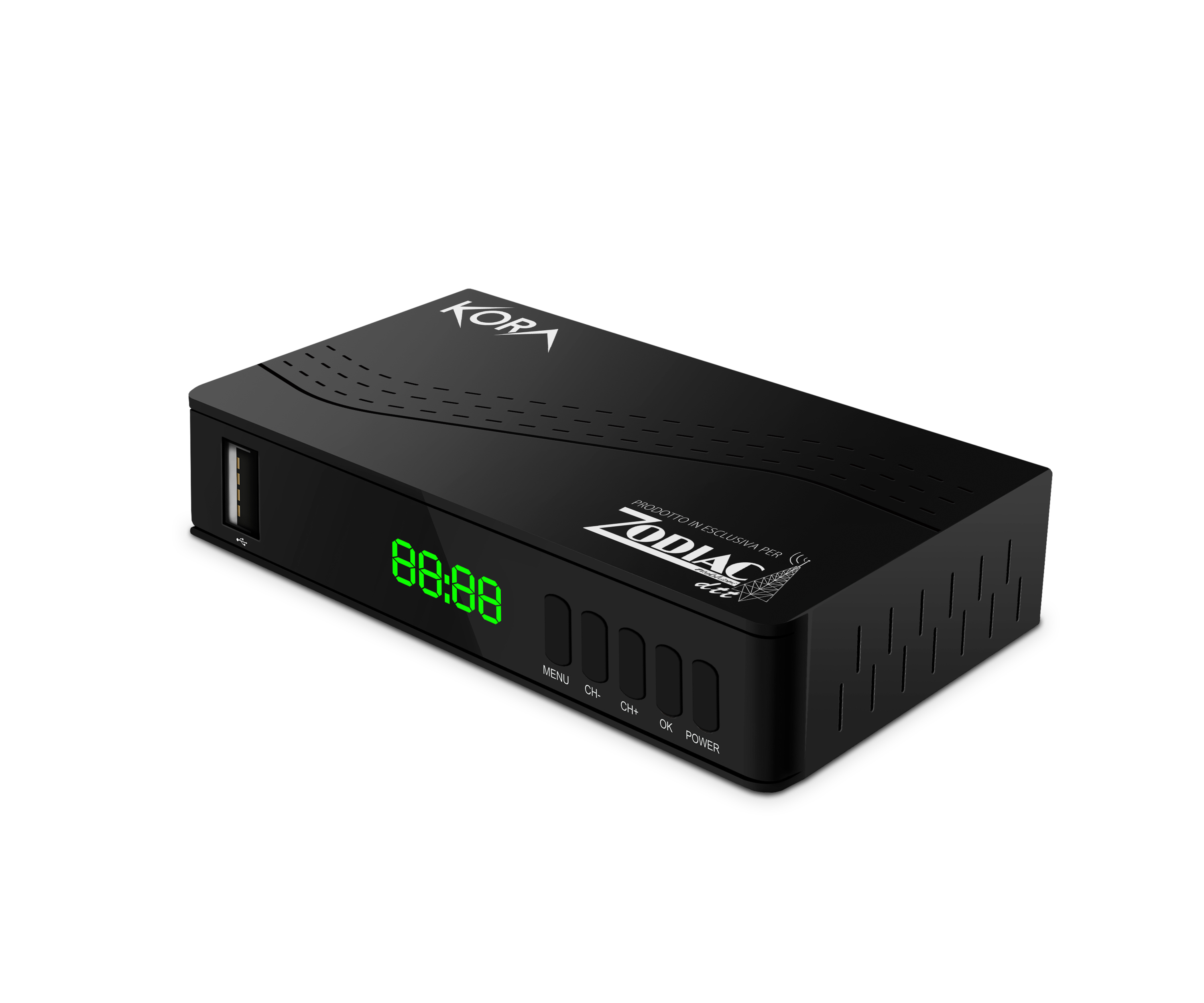 Decoder digitale terrestre ZODIAC KORA DZR-3341 dvb-t2 hevc h.265 60hz, 10bit