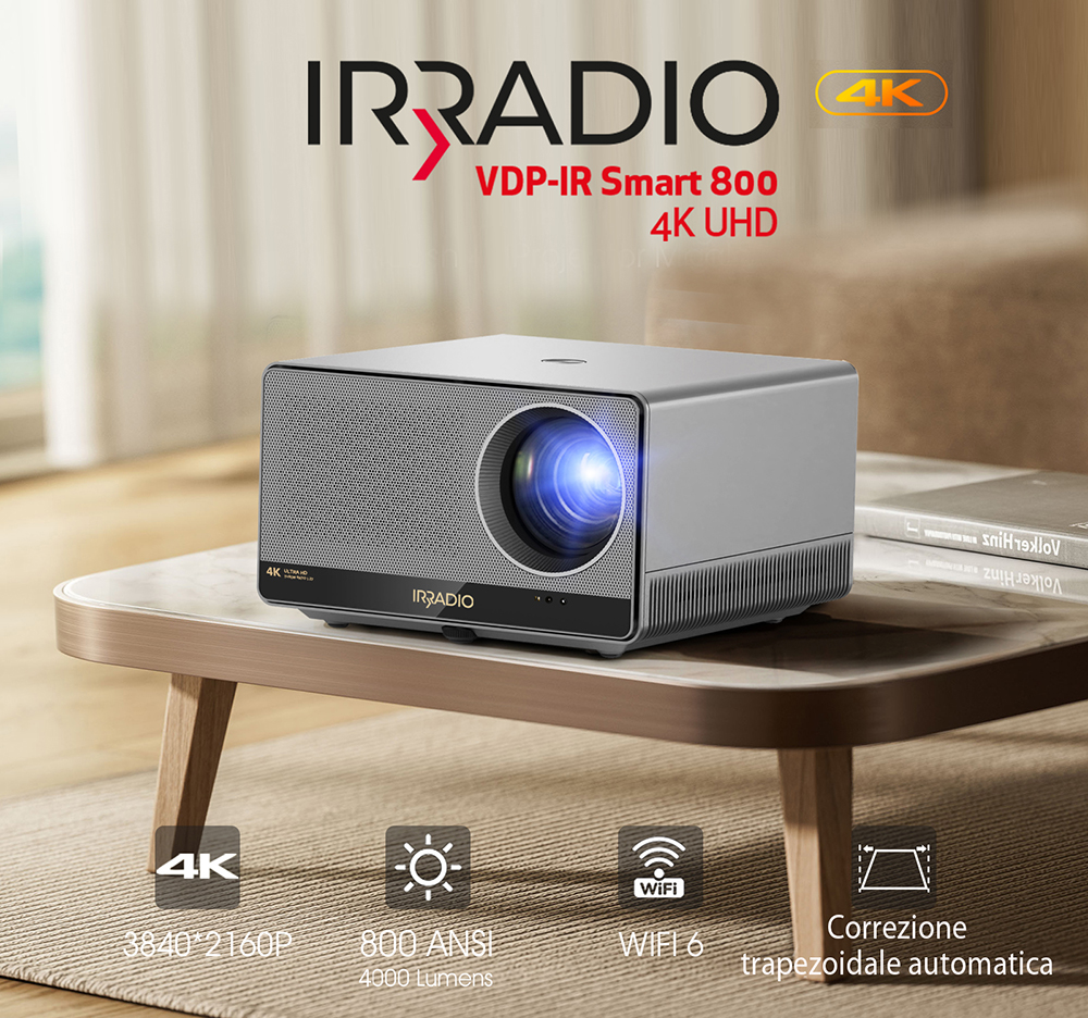 VDP-IR Smart 800 4K UHD - Videoproiettore 4K Ultra HD  2160p, con Sistema GTV