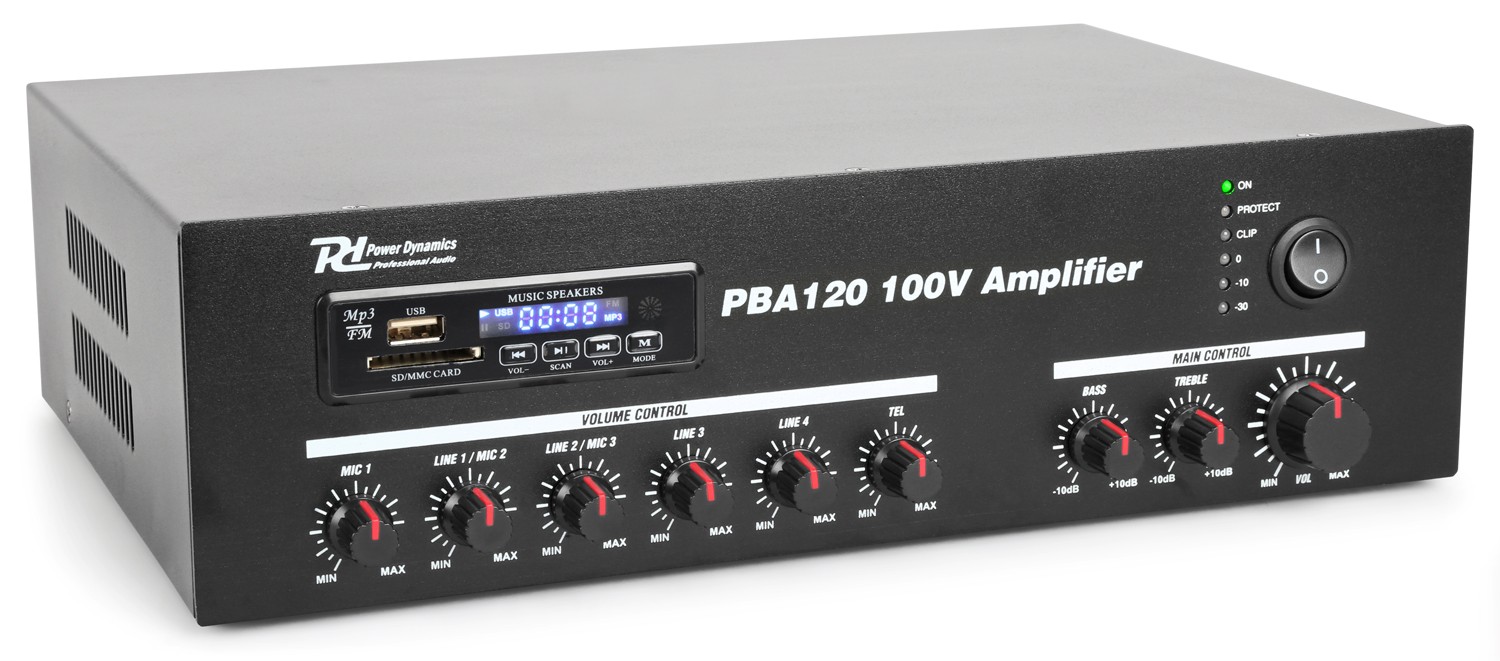 Amplificatore PA 120W 100V /4-16Ω con BT / FM/ SD / USB / MP4 PBA120