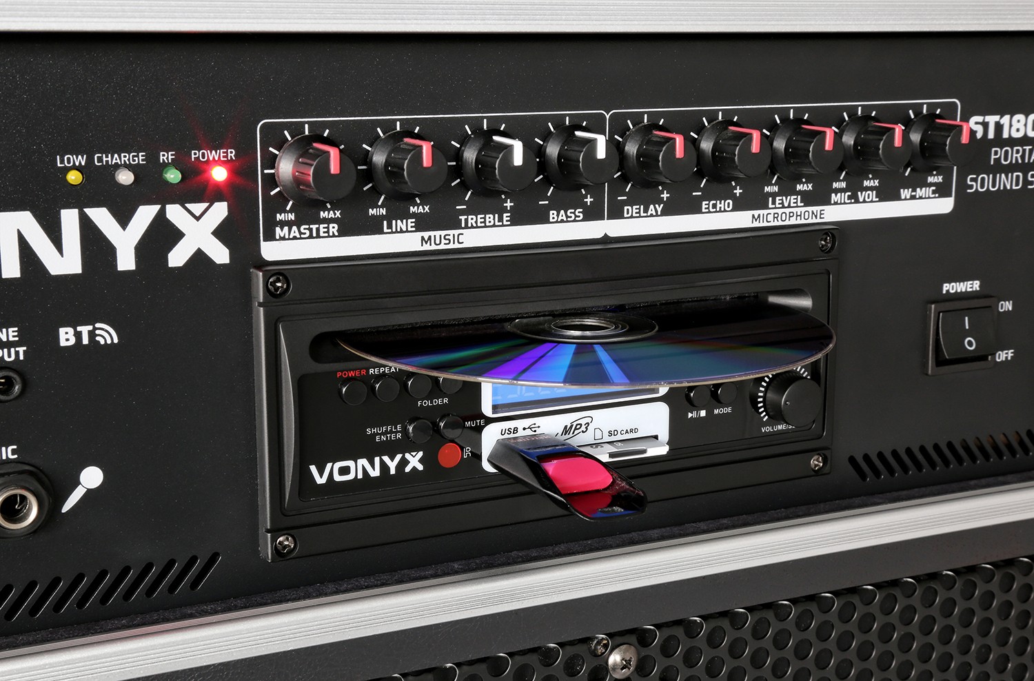VONYX 170.013 ST180 PORTABLE S Portable system, with 2 uhf wireless microphones, mp3, bt and cd player, 450w power
