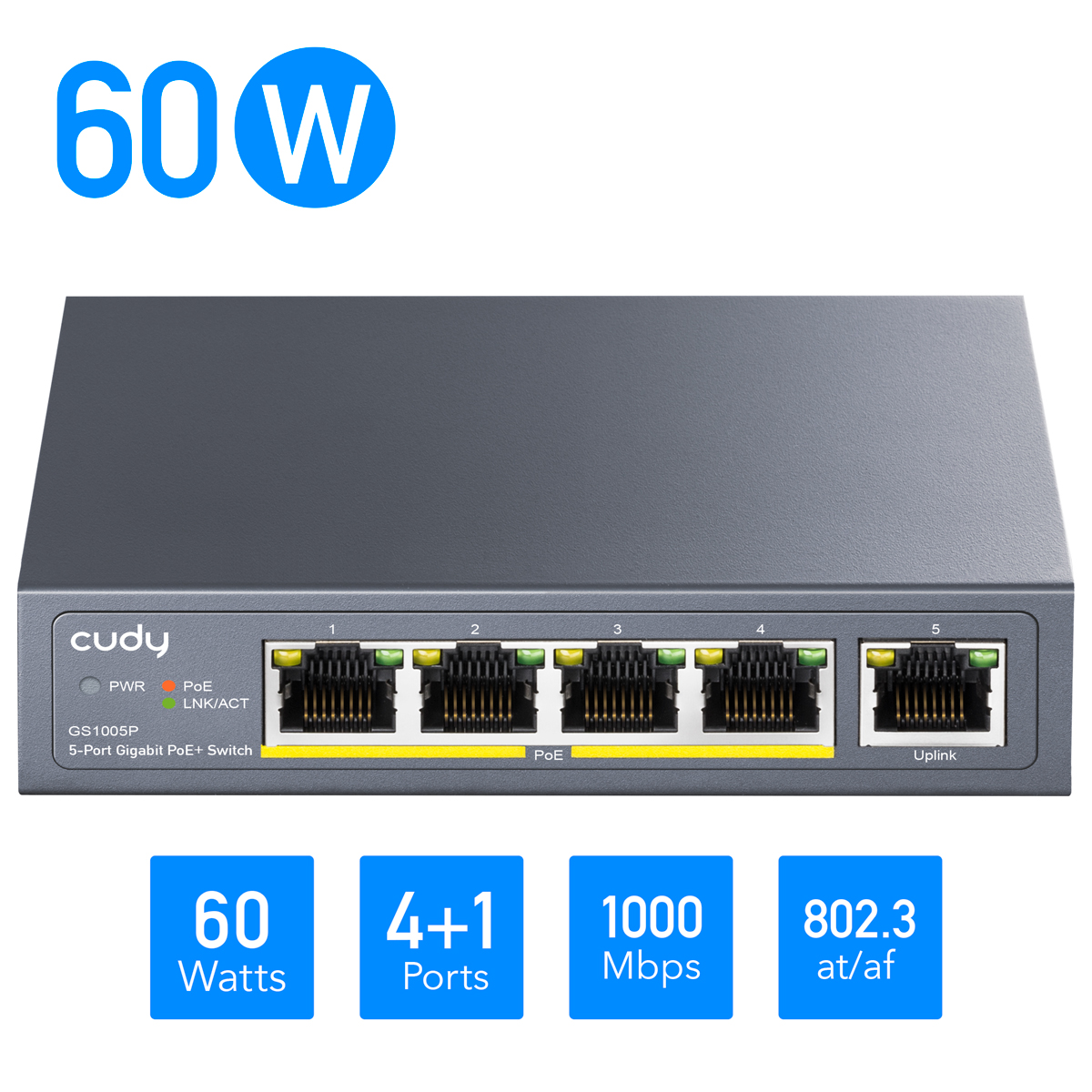 GS1005P - 5-Port Gigabit PoE+ Switch 60W