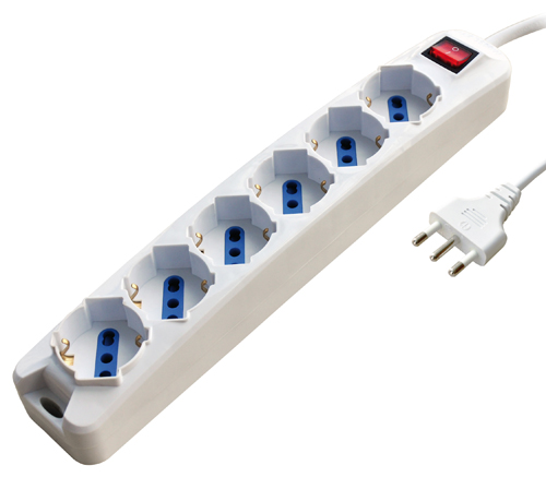 Multipresa elettrica da 6 posti con interruttore e cavo da 1,5mt, Mod SL3506