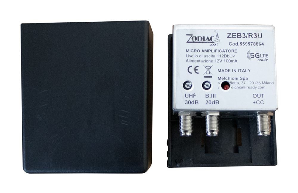 ZEB3R3U - 5G Free DVB-T2 Amplifier for Pole with 2 Inputs, Band: III - UHF