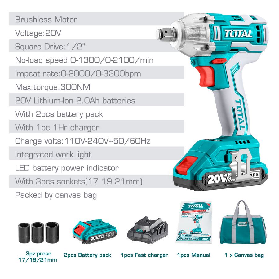 Avvitatore a Impulsi 1/2" 20V + 2 Batterie