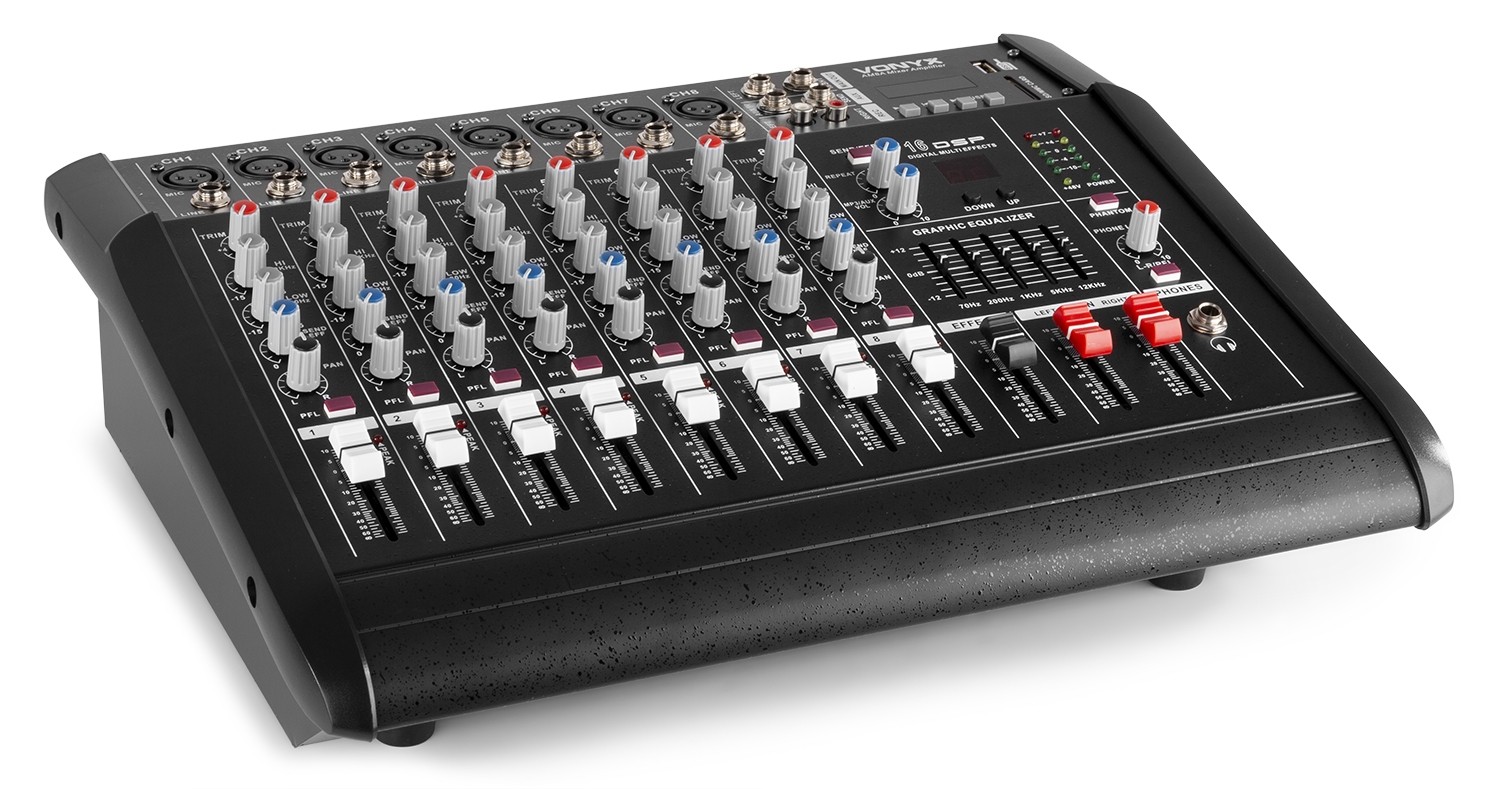 Mixer Audio a 8 canali con amplificatore e DSP / BT / SD / USB / MP3