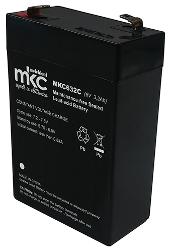 Batteria al piombo ricaricabile 6V 3.2Ah small terminale faston 4.8mm MKC