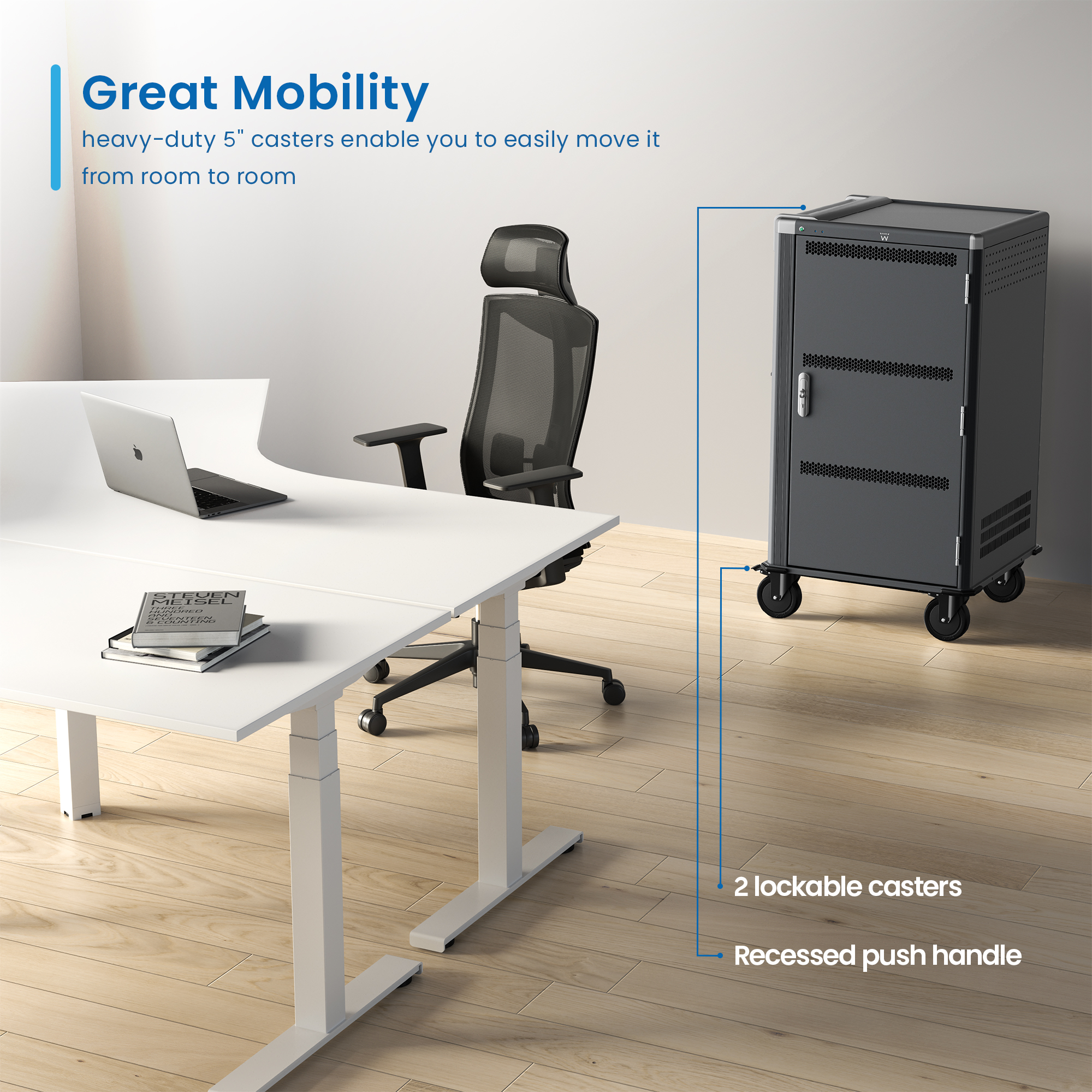 EW1700 - Carrello di ricarica per laptop/tablet con 30 alloggiamenti e sistema di ricarica intelligente, per laptop fino a 17", AC